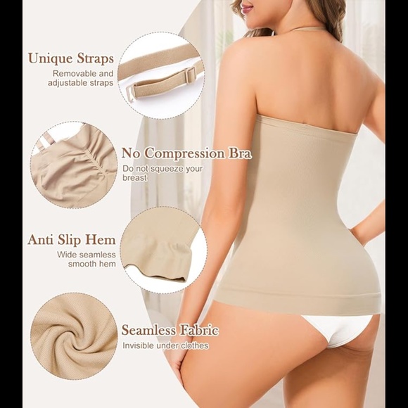 Women’s Strapless Tummy Control Tank Top Shapewear - Picture 4 of 9